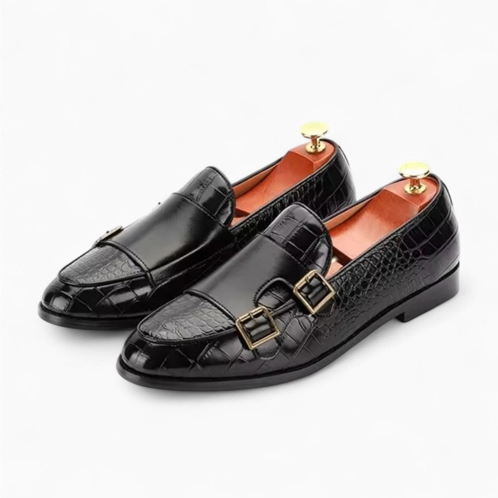 Mocassin en cuir effet croco et à boucles pour homme