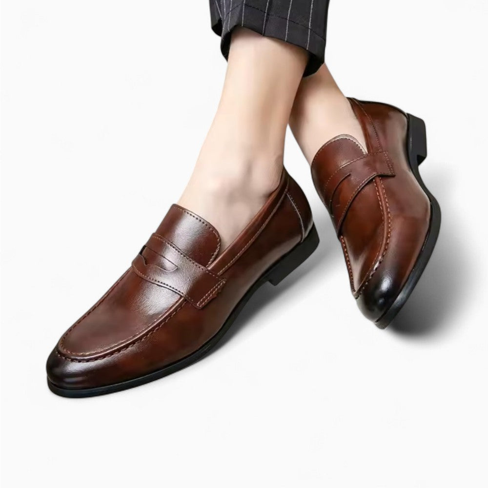 Mocassin en cuir marron avec semelle gomme pour homme