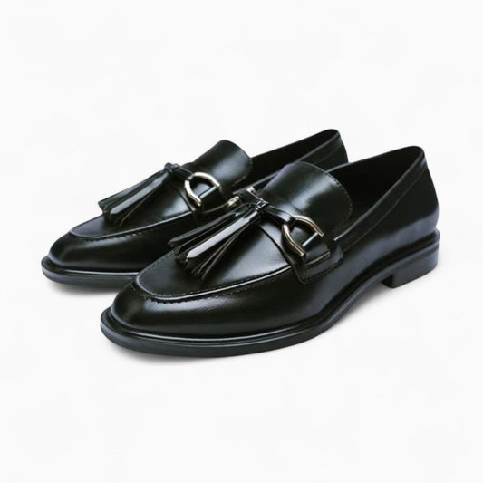 Mocassin noir à gland femme