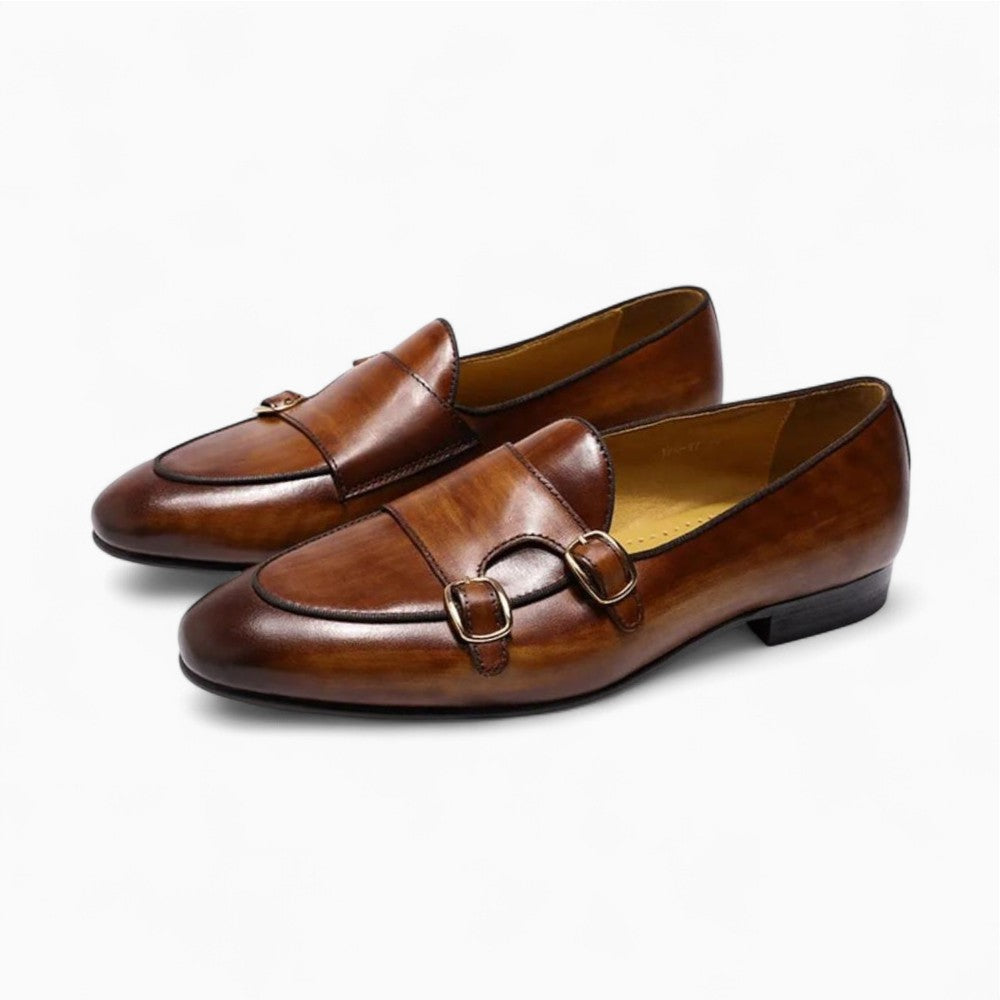 Mocassins en cuir marron à boucles pour homme