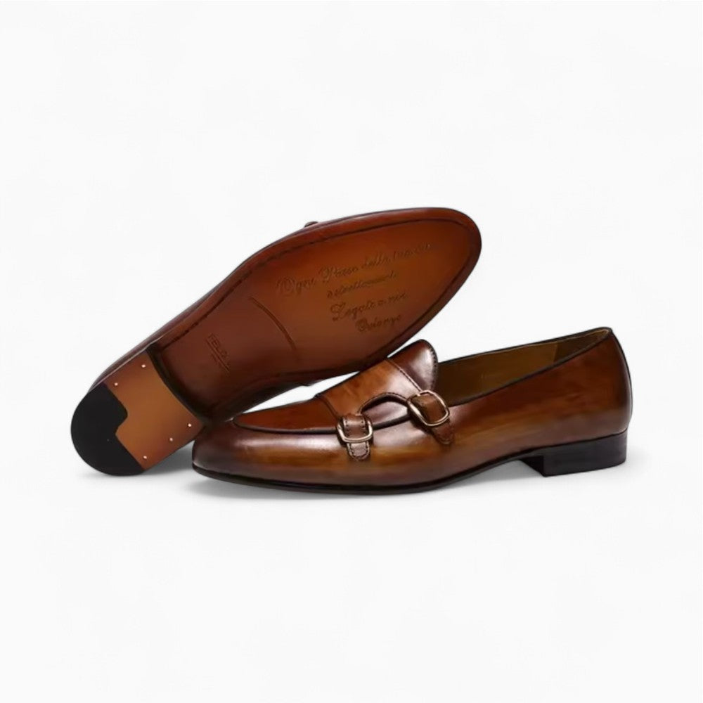 Mocassins en cuir marron à boucles pour homme
