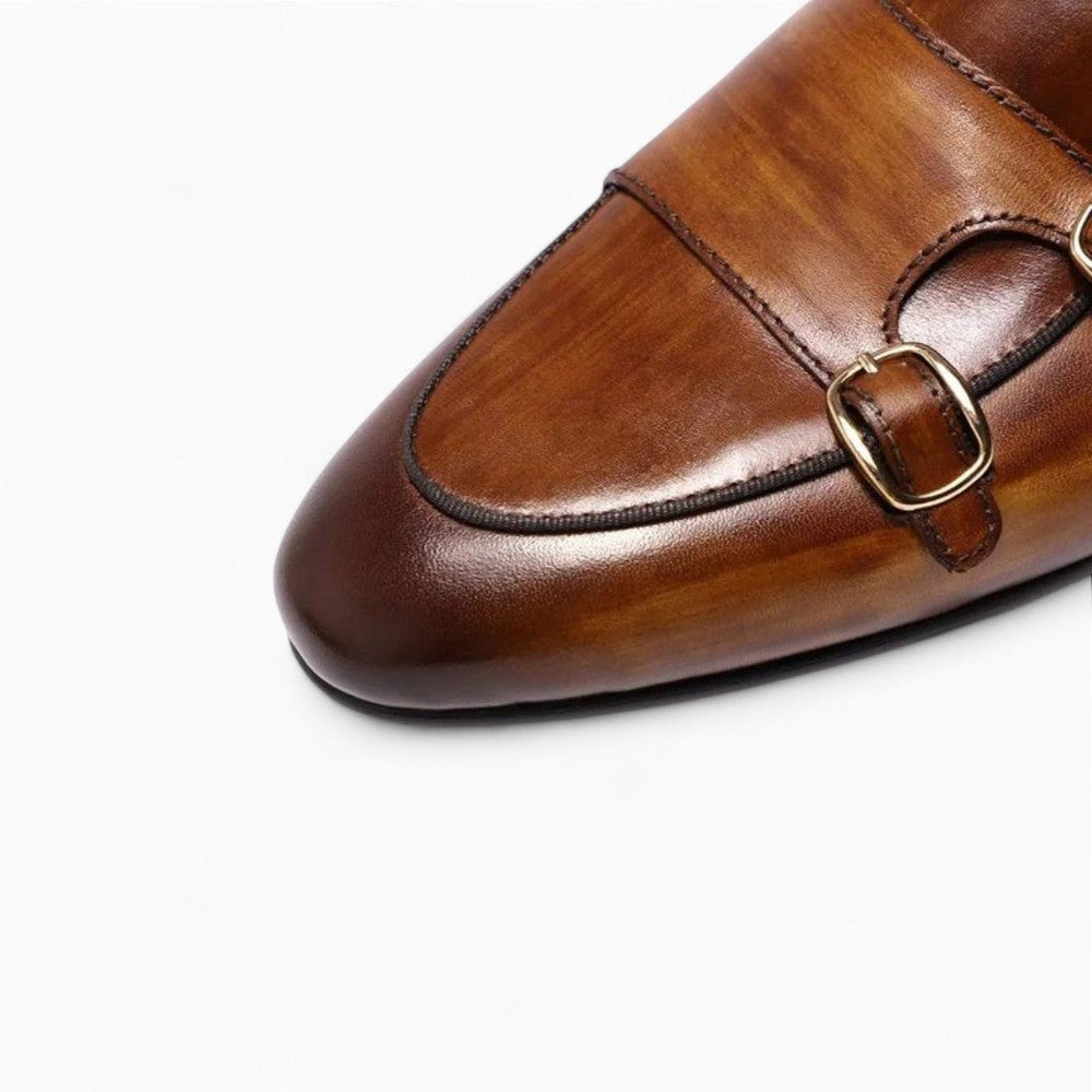 Mocassins en cuir marron à boucles pour homme