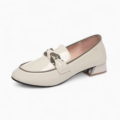 Mocassin à talon carré blanc femme
