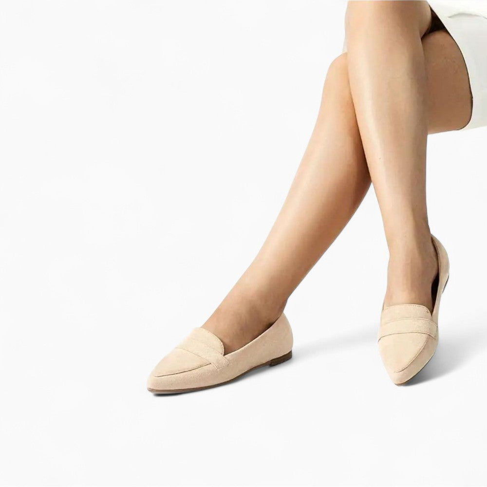 Mocassins en cuir beige à bout poitu