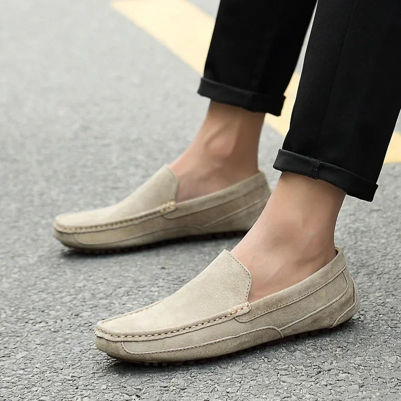 Mocassins en cuir beige pour homme