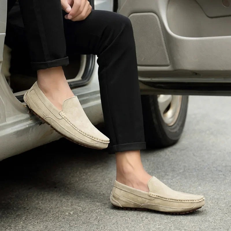 Mocassins en cuir beige pour homme