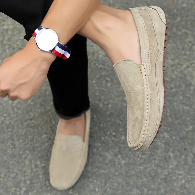 Mocassins en cuir beige pour homme